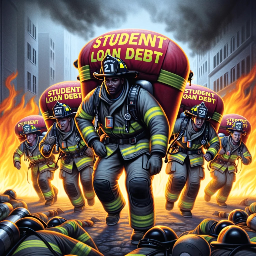 Picture of fire fighters burdened with student loan debt